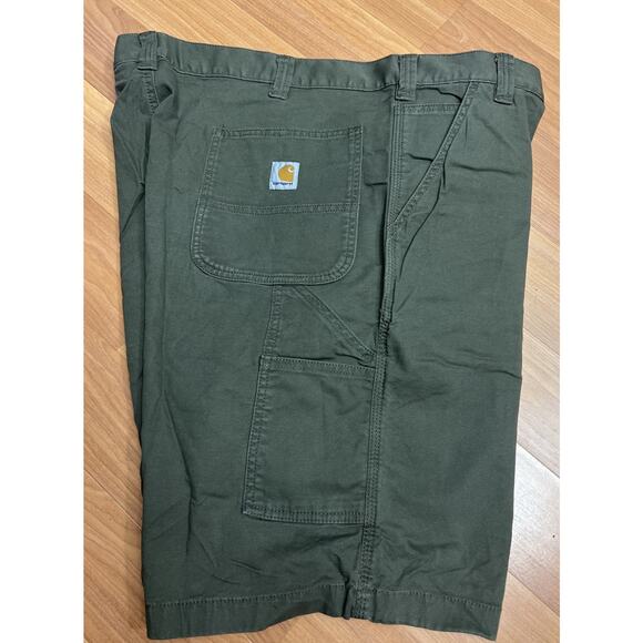 Carhatt Relaxed Fit Mens Cargo Carpenter Shorts Green Rugged Flex Work 42x11 - Picture 2 of 12